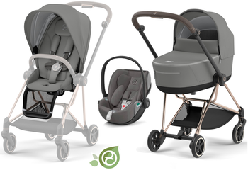 Cybex Mios 3.0 Wózek Głęboko-Spacerowy Conscious Green Leaf + Cloud Z2 Fotelik Samochodowy 0-13 kg Zestaw 3w1 Eco Pearl Grey