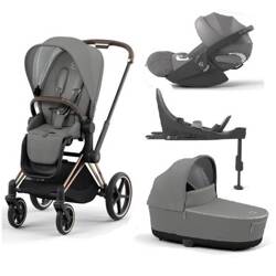 Cybex Priam 4.0 Wózek Głęboko-Spacerowy + Fotelik Samochodowy Cloud T 0-13kg + Baza T Plus Soho Grey