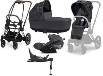 Cybex e-Priam 3.0 Wózek Głęboko-Spacerowy + Cloud Z2 Fotelik Samochodowy 0-13 kg + Baza Isofix Z2 Zestaw 4w1 Dream Grey Simply Flowers